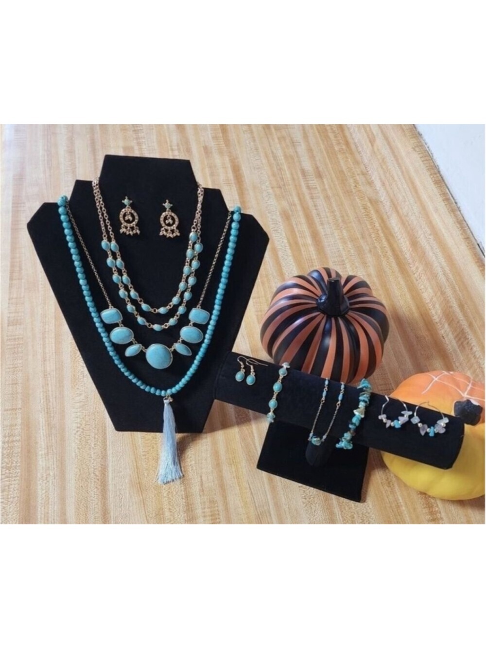 Boho Turquoise Style Jewelry Lot 4 Necklaces 2 Bracelets 3 Earrings Bundle Set